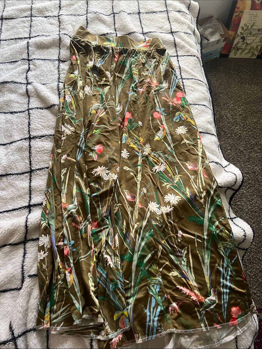Anthropologie Maeve Shiloh Gold Hummingbird Floral Wide Leg Palazzo Pants XSP